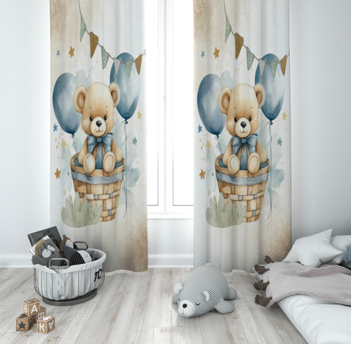 پرده پانچی بچگانه طرح تدی و بادکنک