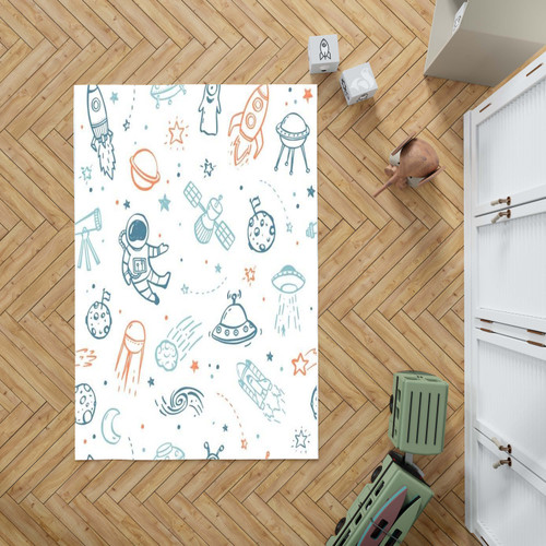 فرشینه مینیمال پسرانه مخمل طرح فضانورد