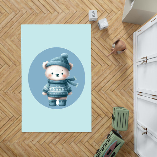 فرشینه مینیمال پسرانه مخمل طرح تدی زمستونی