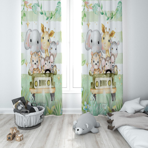 پرده پانچی کودکانه طرح ماشین حیوانات