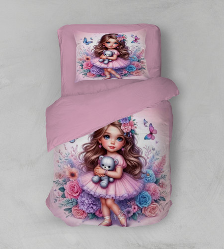 روتختی دخترانه طرح دختر لباس صورتی و تدی