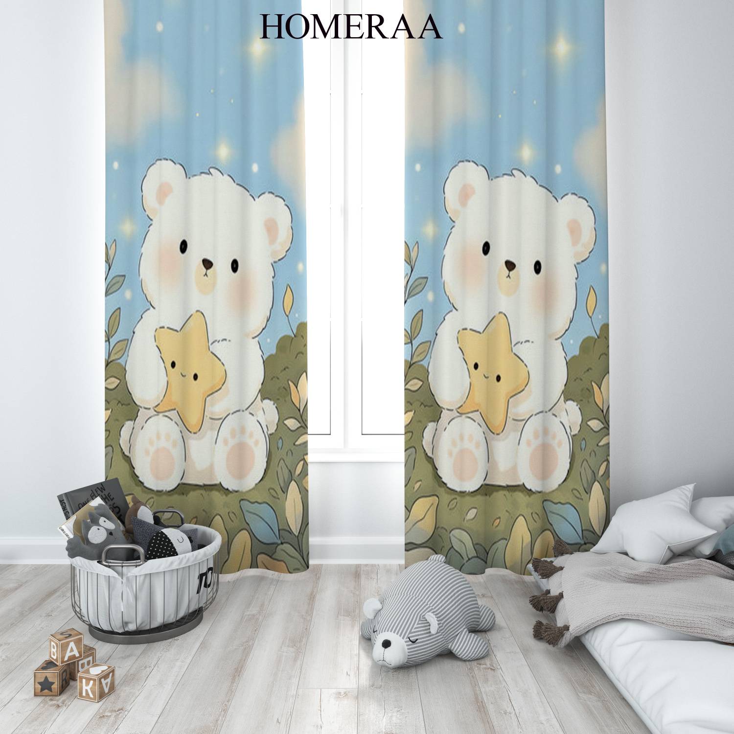 پرده پانچی کودکانه طرح تدی و ستاره