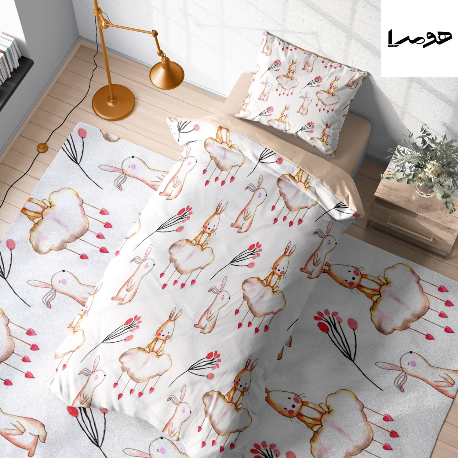 روتختی دخترانه طرح مینیمال خرگوش و ابر