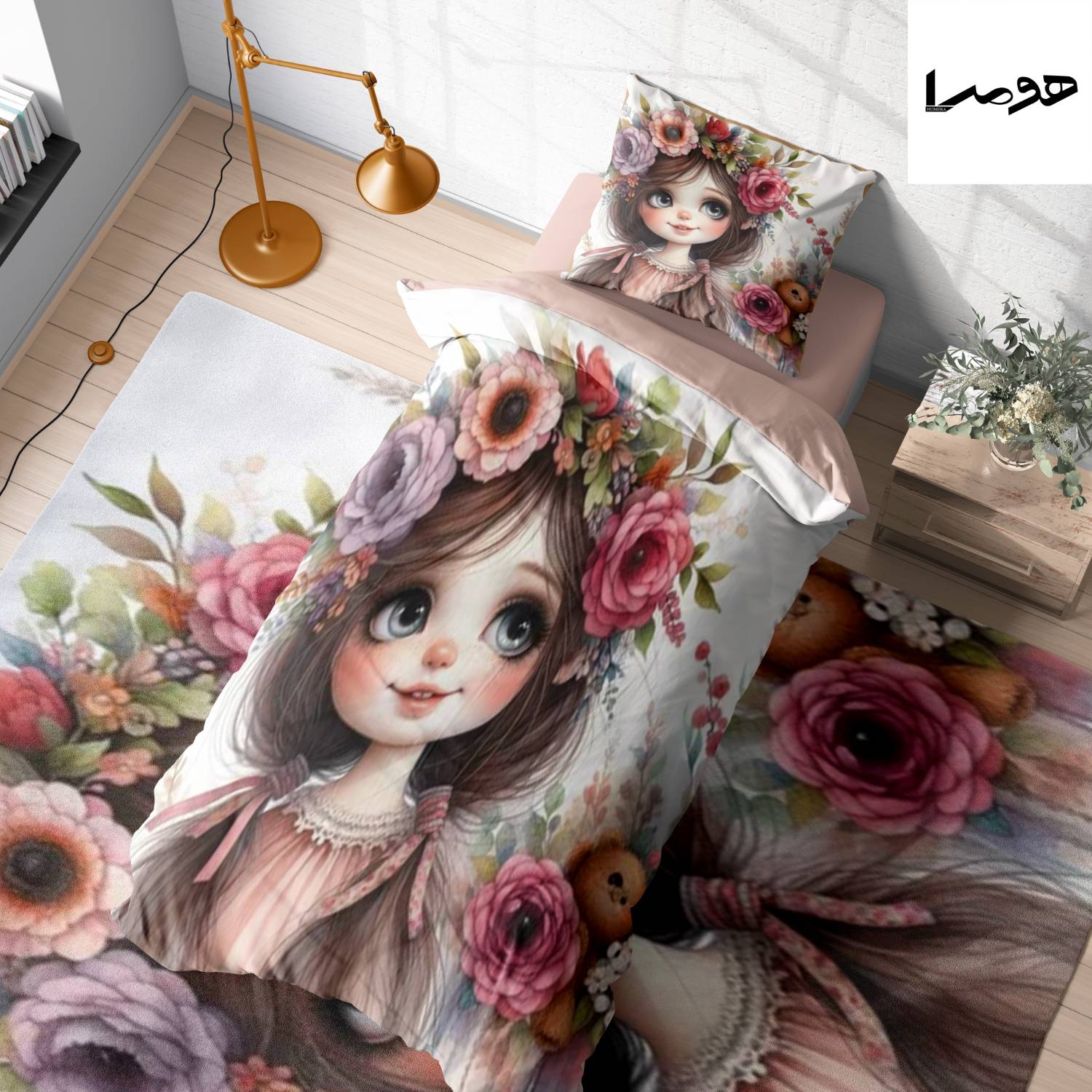 روتختی دخترانه طرح دختر و گل
